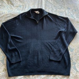 GEOFFREY BEENE XL 100% ACRYLIC SWEATER-NAVY BLUE. QUARTER ZIP WITH COLLAR